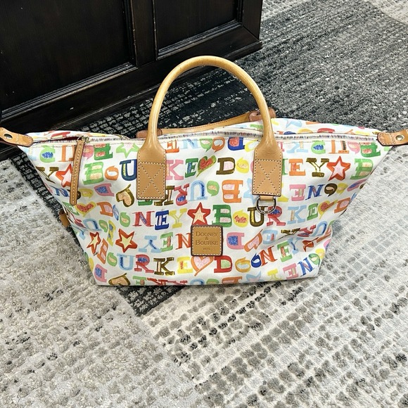 Authentic Dooney & Bourne Signature Logo Multicolor Canvas Duffle Style Bag - Picture 13 of 16